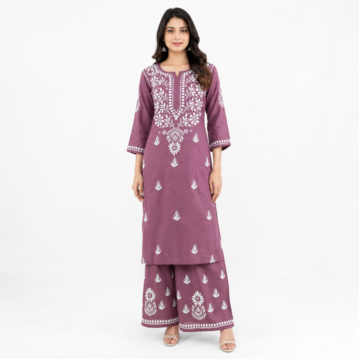 CLOTHE CRAVE Women's Mauve Purple Cotton Kurta Palazzo Set (2-Piece)