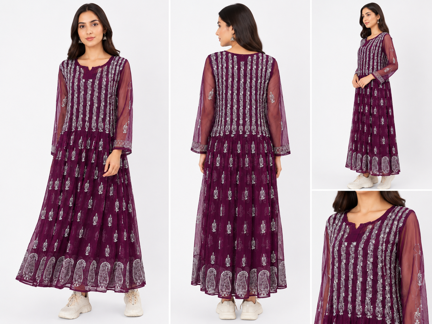 Clothe Crave Women's Wine Chikankari Embroidered Anarkali Gown