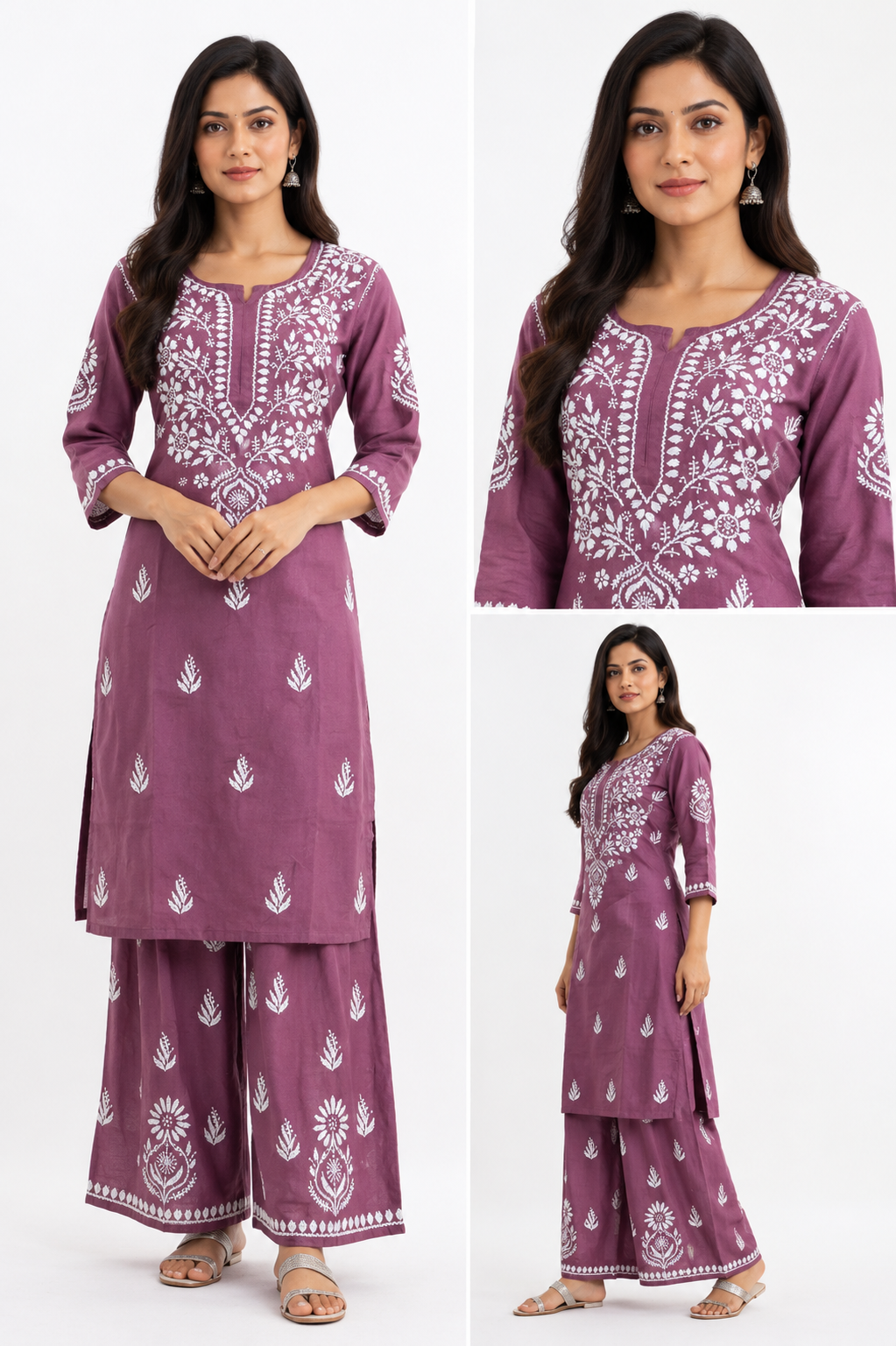 CLOTHE CRAVE Women's Mauve Purple Cotton Kurta Palazzo Set (2-Piece)