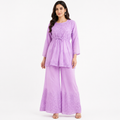 Clothe Crave Women’s Lilac Georgette Chikankari Embroidered Peplum Tunic Set with Sharara – Elegant Ethnic Co-Ord Wear for Women