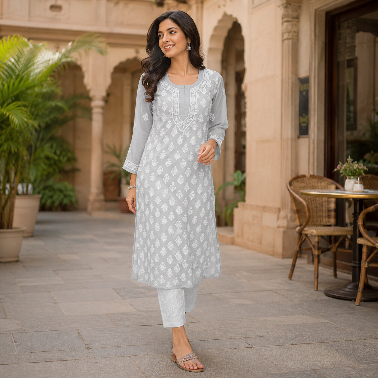 Clothe Crave Grey Chikankari Kurta for Women Online | Hand Embroidered Ethnic Wear