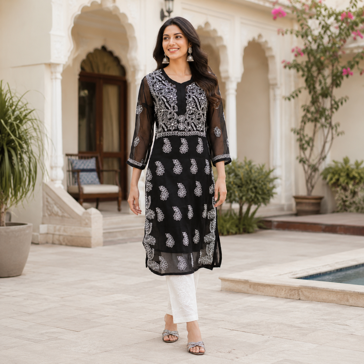 Clothe Crave Black Chikankari Embroidered Kurta for Women Online | Handwork Ethnic Wear