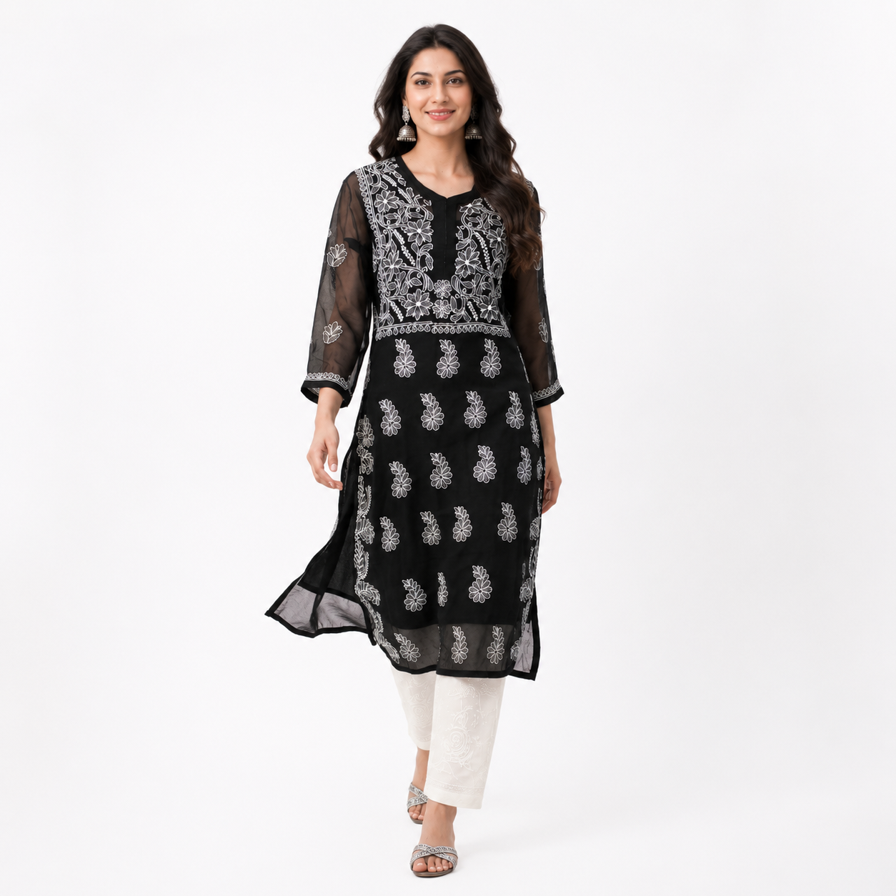 Clothe Crave Black Chikankari Embroidered Kurta for Women Online | Handwork Ethnic Wear