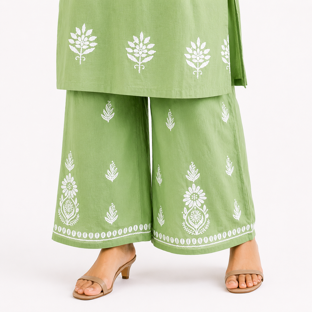 Clothe Crave Chikankari Cotton Kurta Palazzo Set for Women Online | Hand Embroidered Ethnic Wear