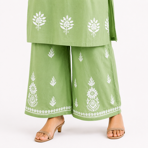 Clothe Crave Chikankari Cotton Kurta Palazzo Set for Women Online | Hand Embroidered Ethnic Wear