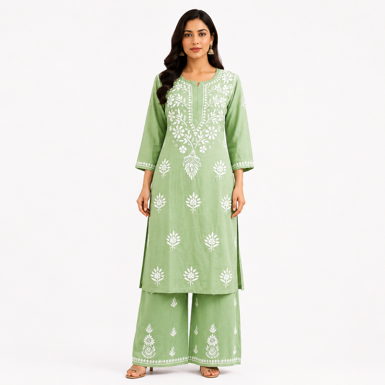 Clothe Crave Chikankari Cotton Kurta Palazzo Set for Women Online | Hand Embroidered Ethnic Wear