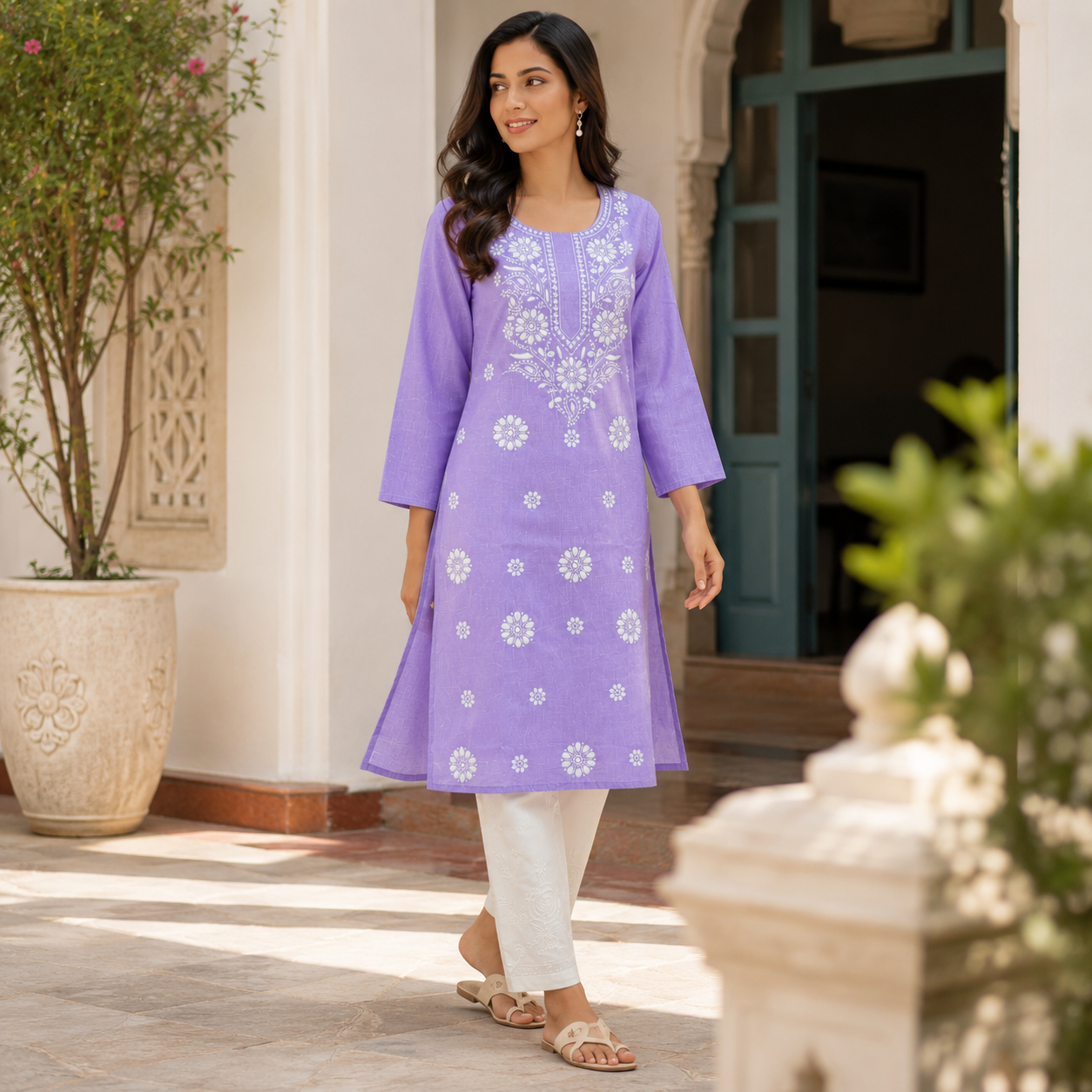Clothe Crave Chikankari Purple Cotton Kurta for Women Online  Hand Embroidered Ethnic Wear