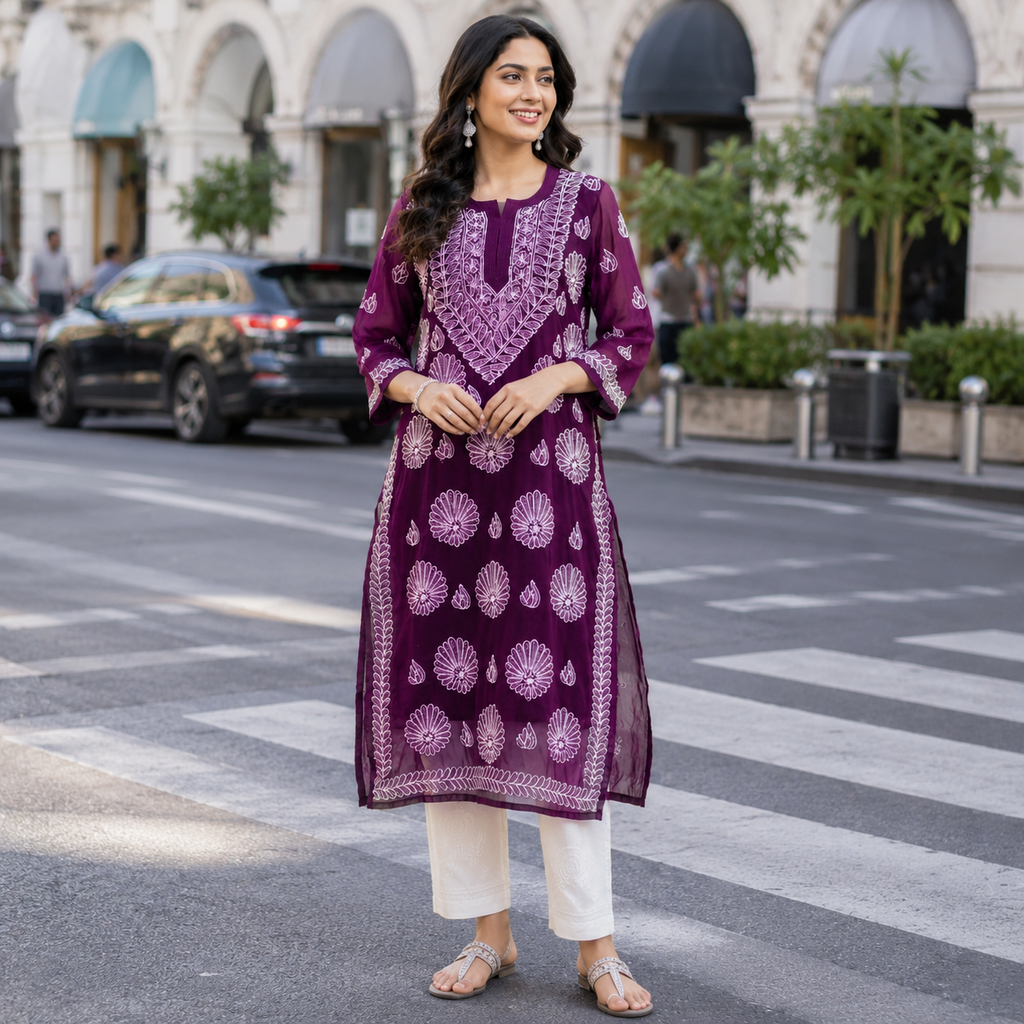 Clothe Crave Mauve Purple Chikankari Cotton Kurta for Women Online  Hand Embroidered Ethnic Wear