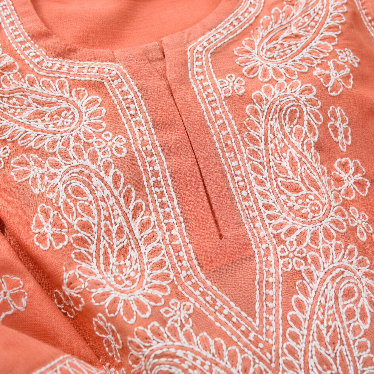Clothe Crave Peach Chikankari Cotton Kurta for Women Online | Hand Embroidered Ethnic Wear