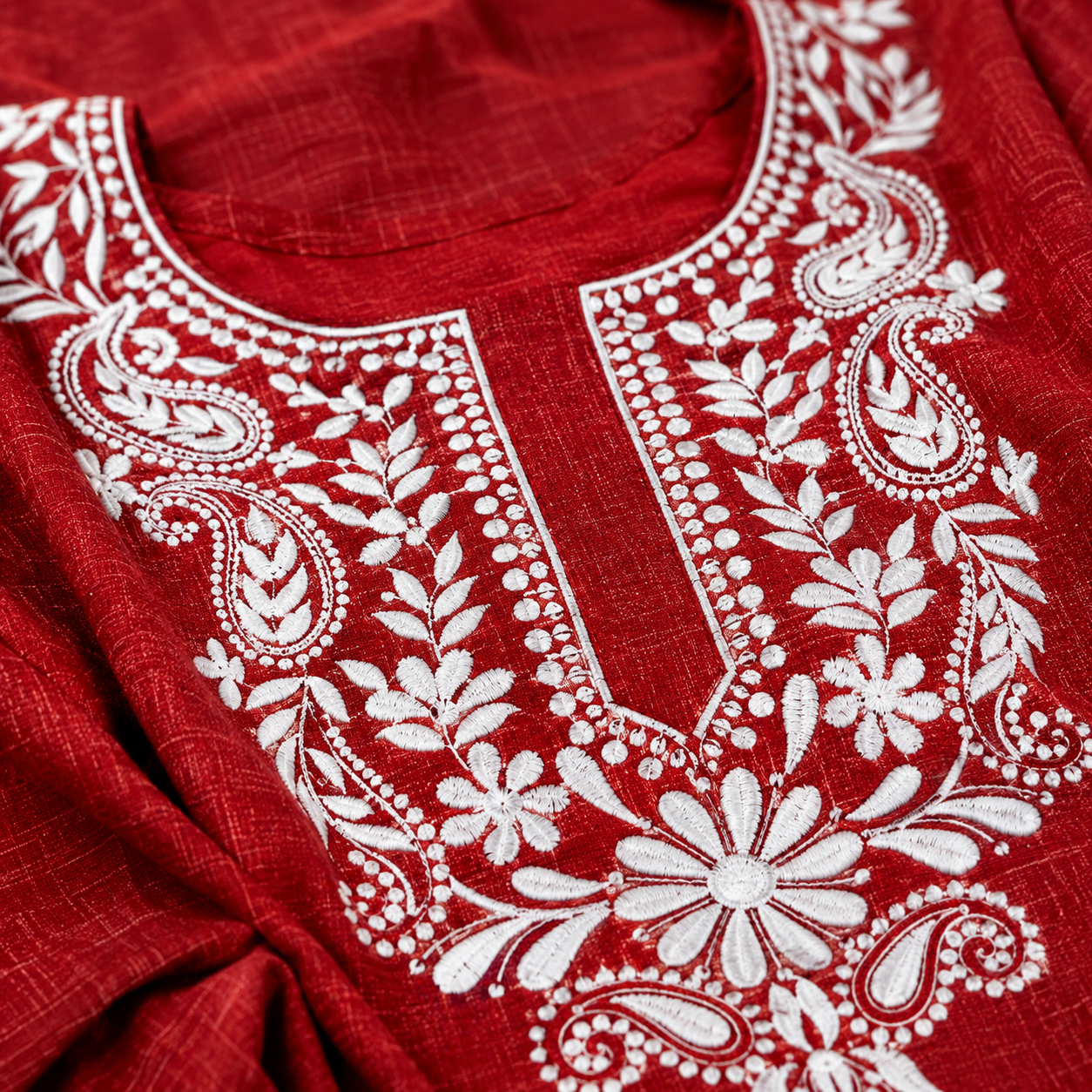 Clothe Crave Women's Red Embroidered Cotton Kurti