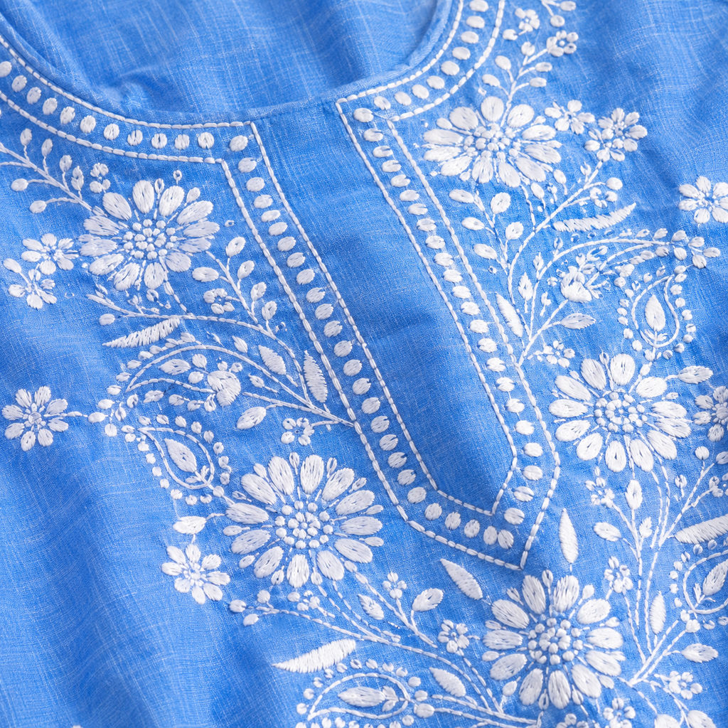 Clothe Crave Sky Blue Chikankari Hand Embroidered Cotton Kurta for Women Online