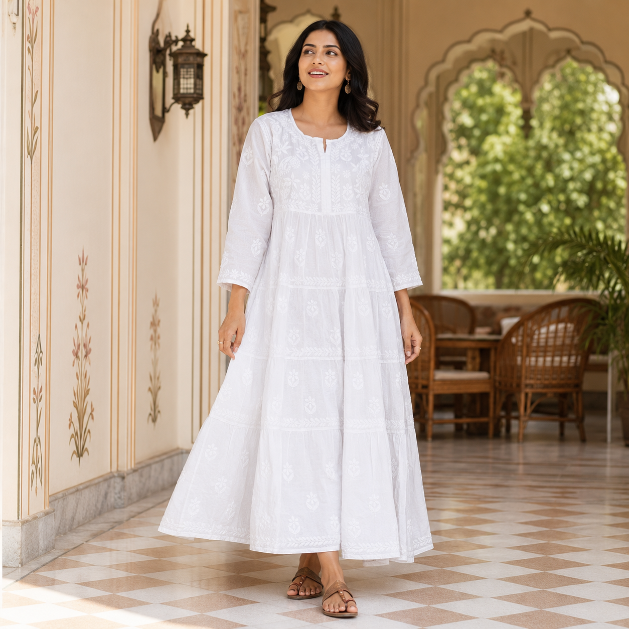 Clothe Crave White Chikankari Cotton Gown for Women Online  Hand Embroidered Ethnic Wear